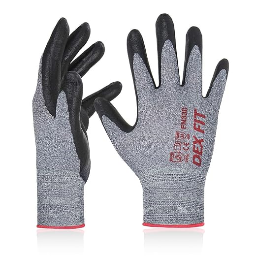 DEX FIT Nitrile Work Gloves FN330, 3D-Comfort Stretchy Fit, Firm Grip, Thin & Lightweight, Touch-Screen Compatible, Durable, Breathable & Cool, Machine Washable; Grey XXL (11) 3 Pairs