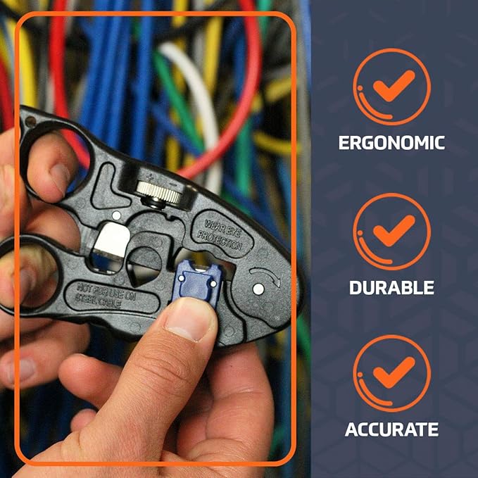 Paladin Tools PA1119 UTP/COAX Cable Stripper & Cutter | Ethernet POE RG6, RG6 Quad, RG59 Coax, CAT5, CAT5E, CAT6, UTP/STP