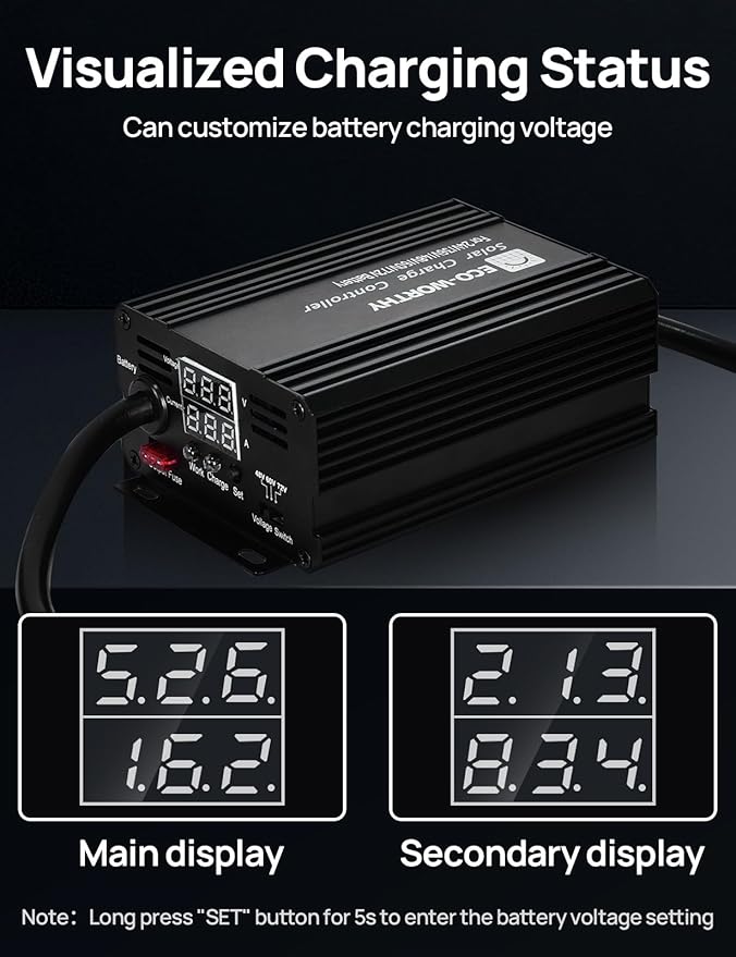ECO-WORTHY 12A Boost MPPT Solar Charge Controller Solar Panel Regulator for 48V/60V/72V Lead-Acid, LiFePO4, Gel, Flooded Batteries .etc in Golf Cart Electric Vehicles and Solar System