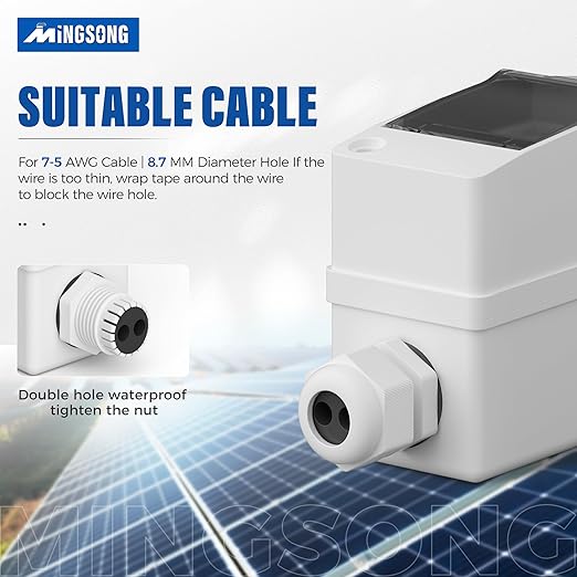 DC Solar Panels Disconnect Switch 20 Amp AC Circuit Breaker Box 400V 2 Poles IP65 Waterproof UV-Proof Outdoor Small Breaker Box for Solar PV Homes