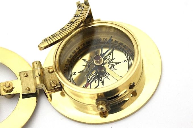 Brass Sundial Compass -Solid Brass Pocket Sundial - West London with Wooden Box Rustic Vintage Home Decor Gifts