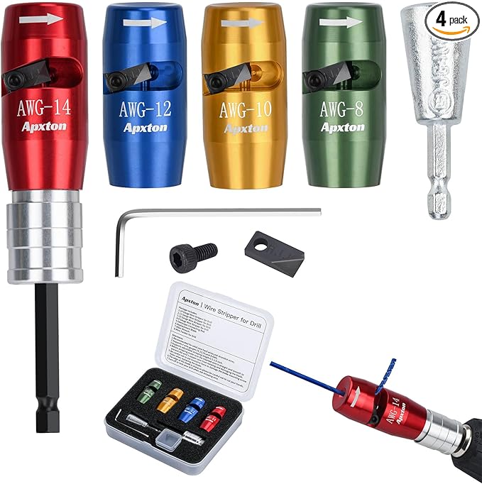 Wire Stripper for Drill, US Standard Electric Wire Stripper Tool for Drill, Wire Strippers for 8/10/12/14 AWG, Wire Stripping and Twisting Tool Set