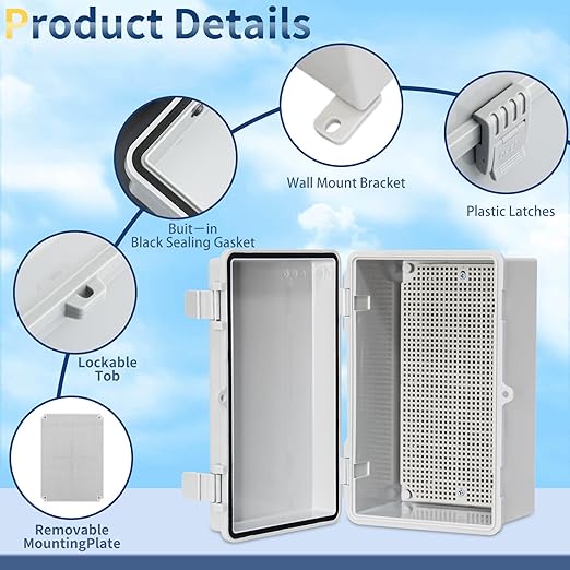 Outdoor Electrical Box IP66 ABS Waterproof Junction Box, Impact Resistant Weatherproof Electrical Enclosure, Ideal for Garden, Garage, Solar and Marine Applications (10.2"x6.2"x5.1")