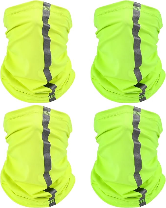 SATINIOR 4 Pcs Neck Gaiter for Men Reflective Face Mask Cover, UV Sun Protection Neon Balaclava Hi Vis Bandana for Work