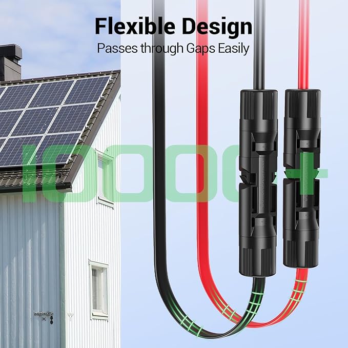 Bateria Power Flat Solar Panel Extension Cable, 12 Gauge 4mm² PV Wire with Female & Male Waterproof Connectors for RV, Photovoltaic Systems, 12 AWG 15 inch