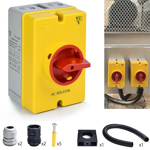 40 Amp AC Disconnect Switch Box Outdoor 4 Pole, IP66 Waterproof, 690V AC Isolation, PV Disconnect Box, Rotary Safety Switch
