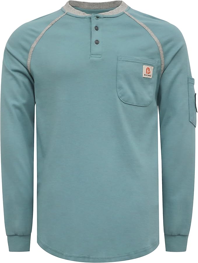 BOCOMAL FR Shirts 5.5oz Light Weight Henley and Short Sleeve Flame Resistant/Fire Retardant Clothing Shirt