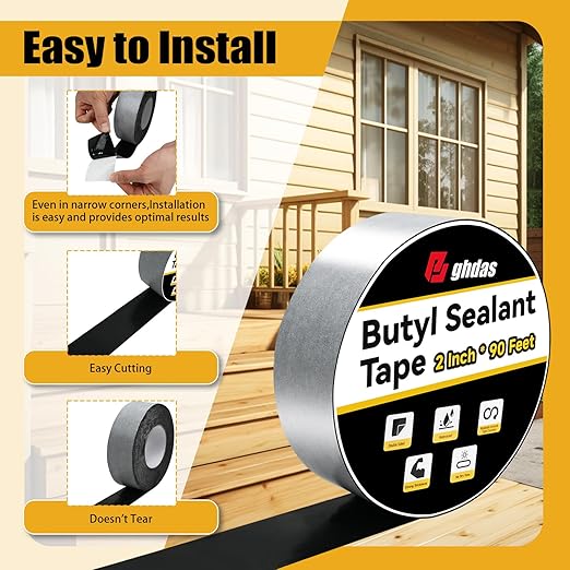 3 Pack Butyl Sealant Tape 2" X 90' - Double Sided - Black Vapor Barrier Butyl Tape for Wall of Crawl Space, Rv Windows, Deck Boat, Crawlspace (Waterproof, Weatherproof)