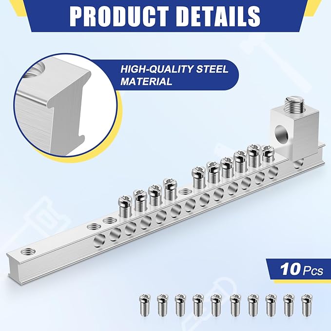2 Set Ground Bar Kit with 10 Terminal Positions and Ground Lug Bar Aluminum Grounding Lugs for Electrical Connections