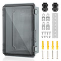 Waterproof Electrical Junction Box, IP67 Plastic Weatherproof Electrical Enclosure with Aluminum DIN Rail, Mounting Plate, Wall Brackets for DIY Project WiFi, Clear (5.9"×3.9"×2.8")