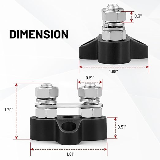RED WOLF 12V 150A Power Distibution Block 5/16" Dual Stud Busbar M8 Terminal Bus Bar 12 Volt DC Battery Junction Post for Auto Boat Marine Solar System Positive and Negative (2PC)