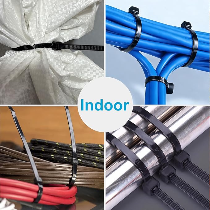 500 Pack Zip Ties 8 Inch Black, 40Lbs Tensile Strength, Premium Nylon Cable Ties, Plastic Zip Ties, For Garage Cable Management, Home, Garden Trellis Ties, Indoor And Outdoor Use