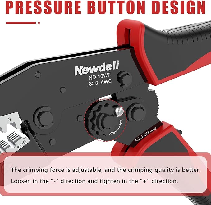 Newdeli Ferrule Crimping Tool 24-8 AWG Wire Ferrule Crimper - Ratchet Wire Crimper Tool for Ferrule Connectors Electrical Wire Terminals Ratcheting Crimping Plier Crimp Tool