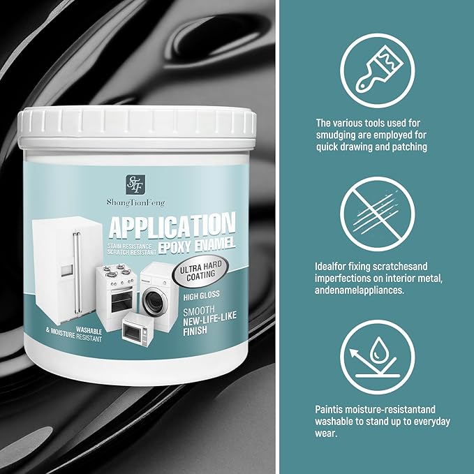 Black Appliance Paint, 32 Oz – High Gloss Finish for Metal anti-rust | Home Appliances Refinishing | Durable, Ovens, Microwaves, Dishwashers，Fast-Drying, Metal & Plastic Safe
