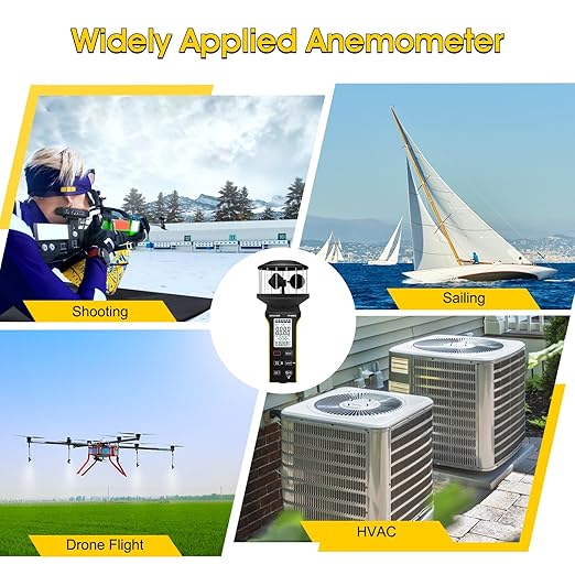 Digital Cup Anemometer, Handheld Wind Speed Meter with Anti-dust Touch Button, Rechargeable Wind Gauge CFM Meter, Waterproof, LCD Backlight, Wind Tester for Wind Volume, Wind Chill