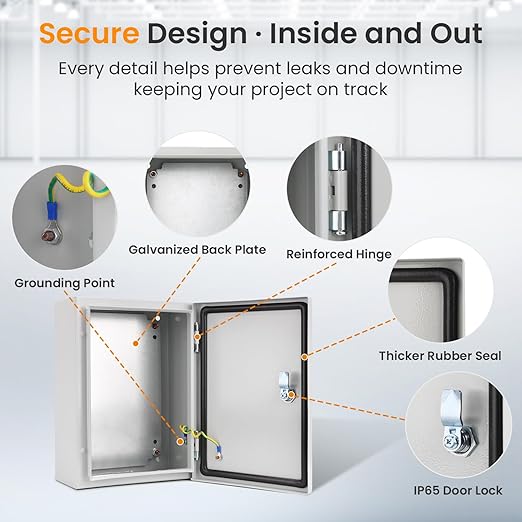QILIPSU Metal Electrical Box IP65 Waterproof Steel Project Enclosure Lockable Weatherproof Electric Junction Box for Indoor & Outdoor Use 14"x10"x6"