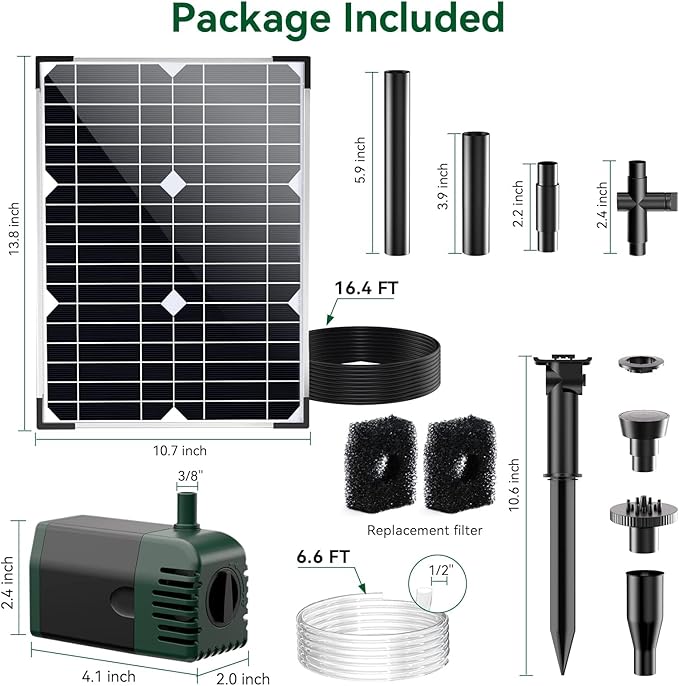 POPOSOAP Solar Water Pump Fountain,20W Solar Fountain Pump 320GPH Solar Powered Water Pump with Adjustable Flow, PVC Tubing and 16.4ft Cord Length for Ponds, Garden, Waterfall, Fish Pond
