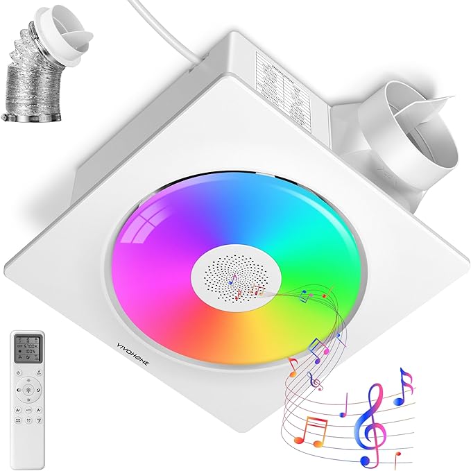 VIVOHOME Bathroom Exhaust Fan with RGB Light & Humidity Sensor (160-110-30CFM) & Bluetooth Speaker - 2700K/4000K/5700K LED Light, EC Motor Retrofit Bath Fan, No Attic Access Needed