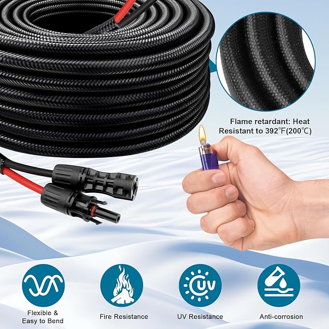Solar Panel Extension Cable - 8AWG 3FT Solar Wire with Female & Male Waterproof Connector Flame Retardant Protective Sleeving PV Wire for RV, Photovoltaic Systems, Home, Boat, Solar Panels, Car
