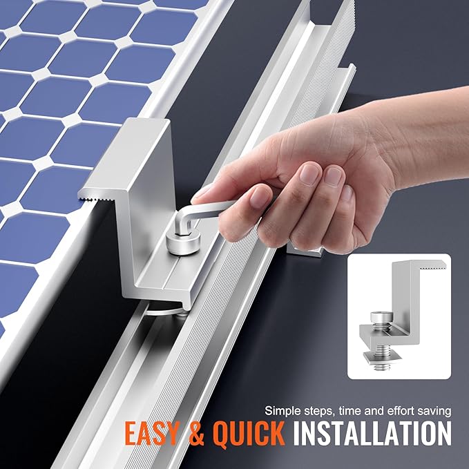 VEVOR Solar Panel Mounting Brackets, Solar Panel Mount Kit with 10 x 4 Mini Rails, 4 End Clamps and 6 Mild Clamps, for Metal Roof, Concrete Roof, Wood Roof, Tile Roof