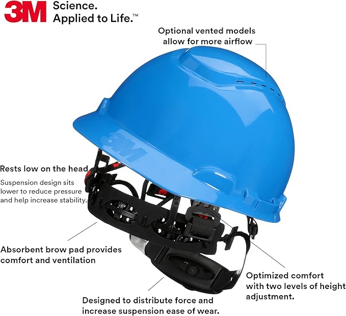3M Hard Hat SecureFit H-700 Series Cap Style Safety Helmet with Uvicator Sensor, 4-Point Pressure Diffusion Ratchet Suspension