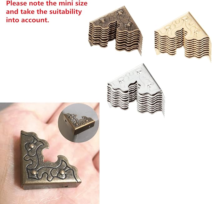 dophee 10Pcs Metal Decorative Corner Protectors, Vintage Style Edge Safety Guards Covers for Picture Frame Jewelry Box Gift Box Wooden Case Cabinet Furniture, Silver 0.98"x0.98"x0.35"