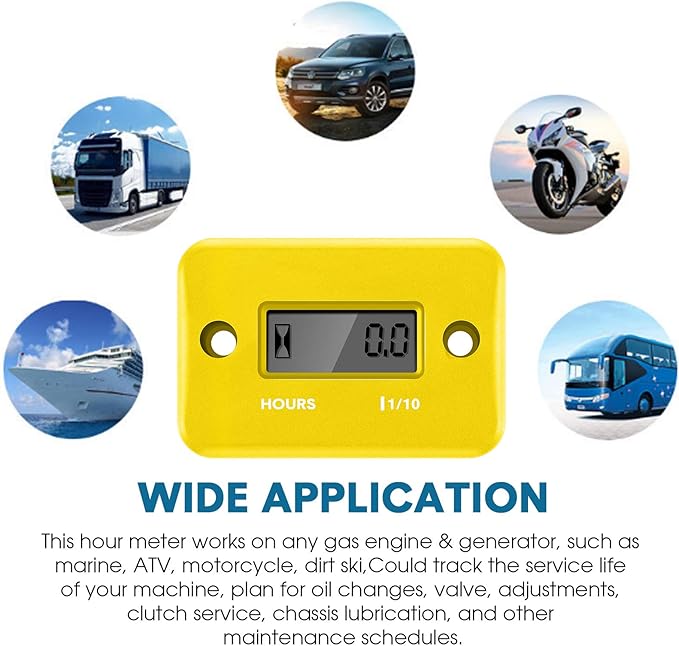 2 Pieces Inductive Hour Meter for Gas Engine Lawn Mower Dirt Bike Motorcycle Motocross Snowmobile Karting Marine ATV Boat Outboard Motor Generator Waterproof Hour Meters (Yellow)