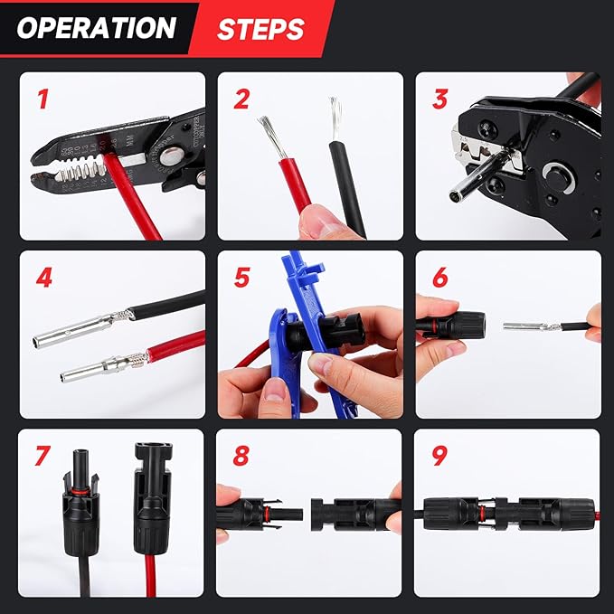 Solar PV Cable Crimping Tool for Solar Connectors Parts Accessories RV Camping Trailer AWG14-10 (2.5/4/6mm²) - 7 Inch Piler Crimper For Solar Panel Cable Assembly and Installation