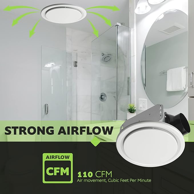 Homewerks 7140-110-G3 Bathroom Fan Ceiling Mount Exhaust Ventilation, Silent 2.0 Sones, 110 CFM, White