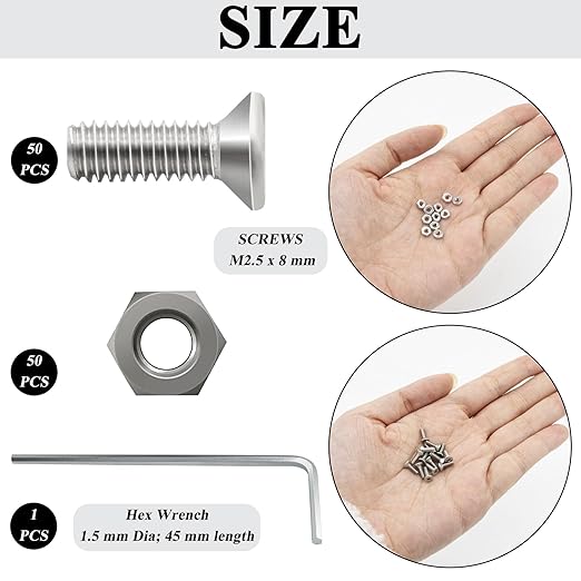 50 Sets D Series Panel Screws and Nuts Kit Panel Mount Connector M2.5 x 8 mm Stainless Steel Screw Audio Server Rack Mounts Screws for Attaching D Series Connectors to Panels, with A Hex Wrench
