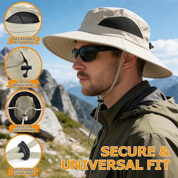 EINSKEY Solar Powered Fan Hat, UPF50+ Wide Brim Bucket Hat with Ultralight Clip-On Fans for Outdoor Hiking Fishing Gardening