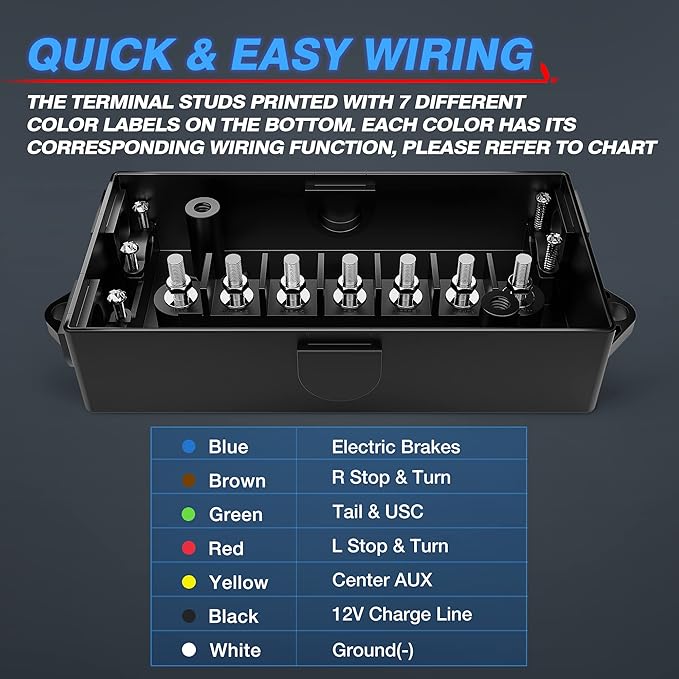 MICTUNING 7 Way Electrical Junction Box - 7 Gang Trailer Wire Connection Box Weatherproof for Rewiring Camper RV Caravans Boat Light 7 Way Trailer Wire Connectors