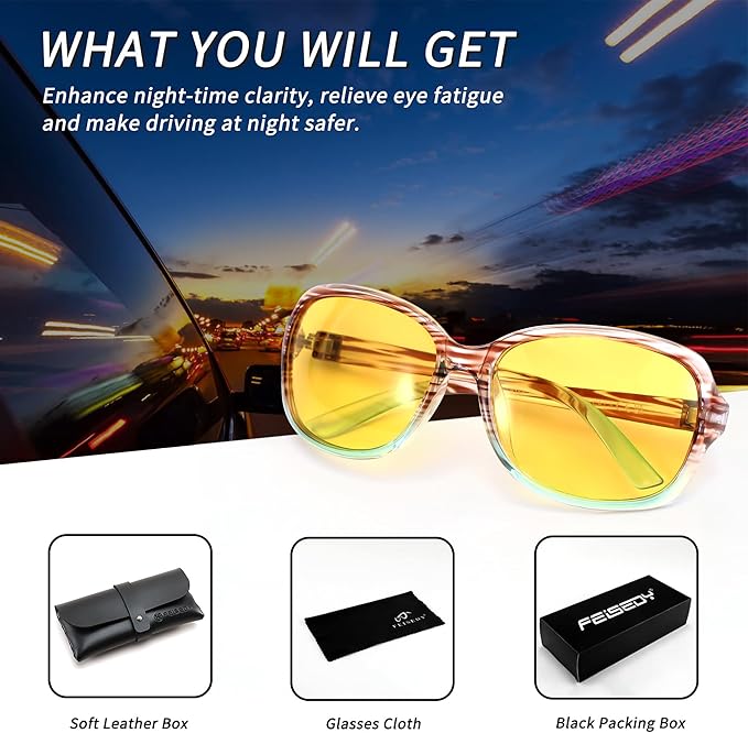 FEISEDY Classic Womens Night Glasses Driving Anti Glare Wrap Around Yellow Sunglasses B2548