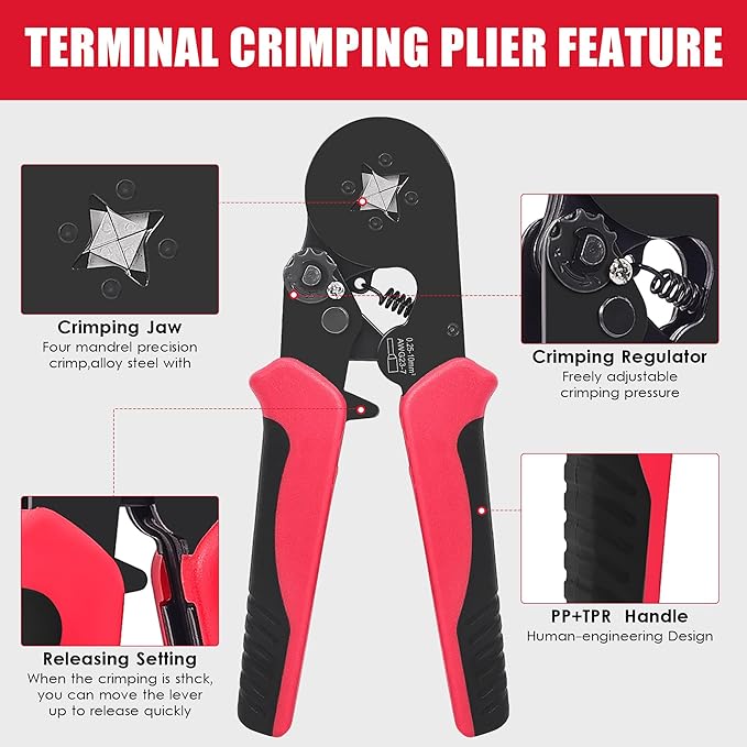 Wire Crimper Tool,Ferrule Crimping Tool Kit, Square Crimping Tools, AWG 23-7 Self-adjustable Ratchet Wire Crimping Tool Kit Crimper Plier Set with 1200PCS Wire Connectors