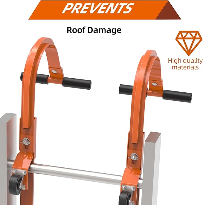 2 Pack Ladder Roof Hook with Wheel Heavy Duty Steel Ladder Stabilizer, Roof Ridge Extension, Rubber Grip T-Bar for Damage Prevention, 500 lbs Weight Ratin, Fast & Easy to Access Steep Roofs(Patent)
