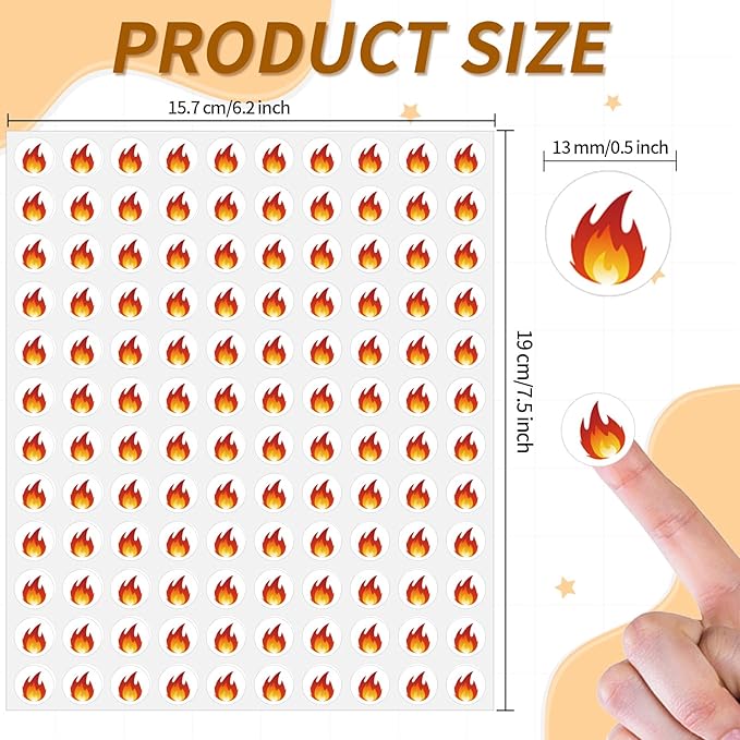 2400 Pcs Small Sticker for Kids,Mini Fire Sticker Cartoon Paper Small Decals Cute Self-Adhesive Stickers for Summer Party Envelopes Scrapbook Gifts DIY Supplies,0.5in（Fire）