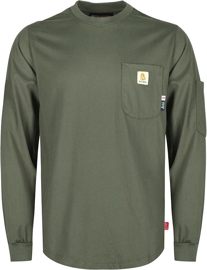 BOCOMAL FR Shirts for Men Melt Pocket Lightweight Crew T-Shirt NFPA2112/CAT2 Fire Resistant Work Shirt