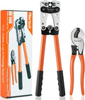 Battery Cable Crimper Tool For AWG 10-1/0 Gauge Electrical Lug, Battery Terminal Connectors with Cable Cutter, Wire Crimping Tool For Heavy Duty Copper Wire Lugs