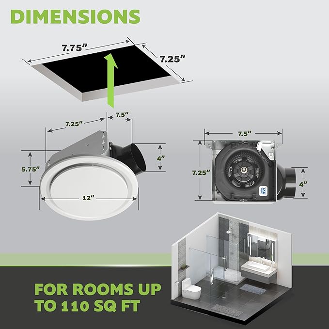 Homewerks 7140-110-G3 Bathroom Fan Ceiling Mount Exhaust Ventilation, Silent 2.0 Sones, 110 CFM, White