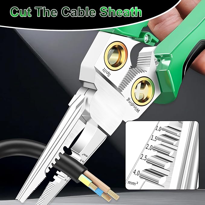 8 in 1 Wire Stripping Pliers with Voltage Tester, Multi-function Wire Stripper Electrician's Pliers, Electric Wire Stripping Tool, Electrician Repair Tool (Green)