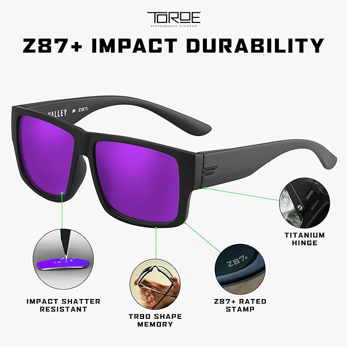 TOROE Z87+ Polarized Safety Sunglasses Matte Black TR90 Frame, ANSI Rated Lens