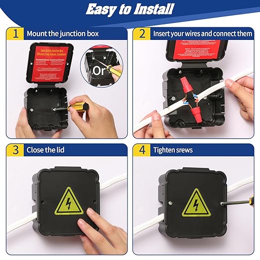 Black Open Splice Junction Box (3 Pack)，Open Splices Repair Open Splices, 5 Second Installation Splice Box, Wire Electrical Junction Box with Cover V0 Flame Retardant Rating(Highest Level) (3)