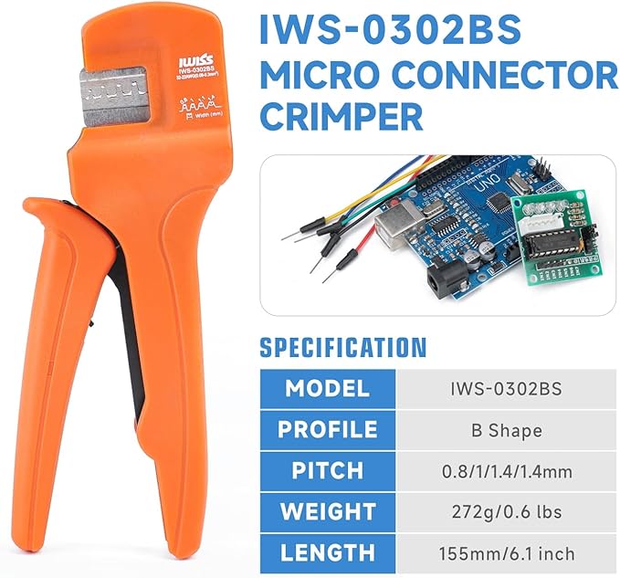 iCrimp IWS-0302BS Wire Crimping Tool for JST, Molex, Dupont Micro Connectors, AWG 32-22