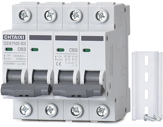Manual Transfer Switch, 63 Amp 120V/240V AC Dual 2-Pole DIN Rail Mount RV Transfer Switch, Single-Side Interlock Circuit Breaker MTS D2P C63