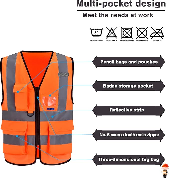 A-SAFETY Orange 4XL 5XL High Visibility Safety Vest Reflective BIG AND TALL