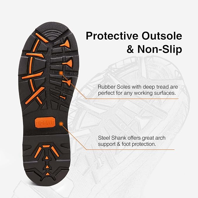 TIDEWE Rubber Work Boot for Men with Steel Toe & Shank, Waterproof Anti Slip Hunting Boot, 6mm Neoprene Hunting Boot for Manufacturing, Construction, Farming, Black,Brown, Size 7-13
