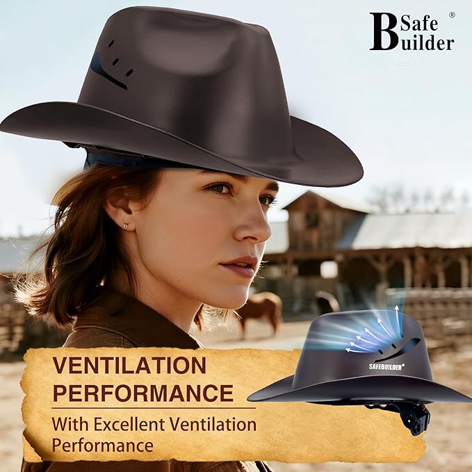 Cowboy Style Hard Hat Class C Safety Helmet Vented Full Brim Hard Hats Work Safety Helmet for Men and Women Outdoor,Industrial,Construction Head Protection- ANSI Approved