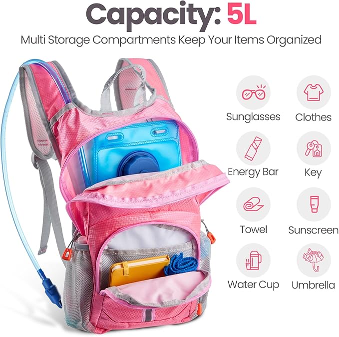 Kids Hydration Backpack with 1.5L Water Bladder Hiking Backpack Lightweight for Boys or Girls Children Biking Climbing Running Cycling