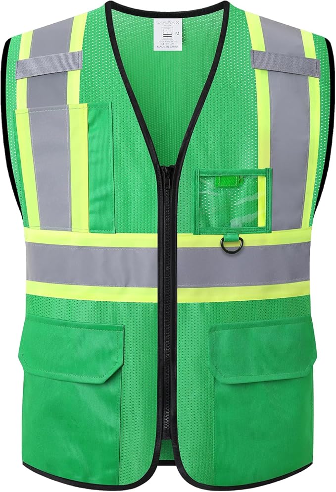 Hi Vis Reflective Safety Vest for Men Women with Multiple Pockets High Visibility Mesh Construction Work Vest,Meets ANSI/ISEA Standards(EK1-178-Green-L)