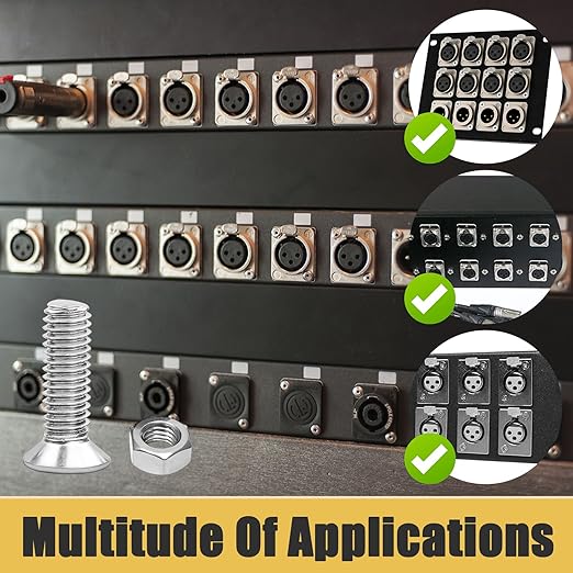 100 Pieces D Series Panel Screws and Nut Kit - Panel Mount Connector, Audio Server Rack Mounts Screws, Metal Screws for D-Series Panel Rack - M2.5 x 8mm Stainless Steel Screw Fasteners